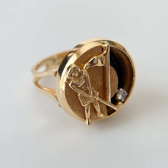 Vintage 14k Solid Yellow Gold Diamond Golfer Band Ring Size 6 - Picture 7 of 10